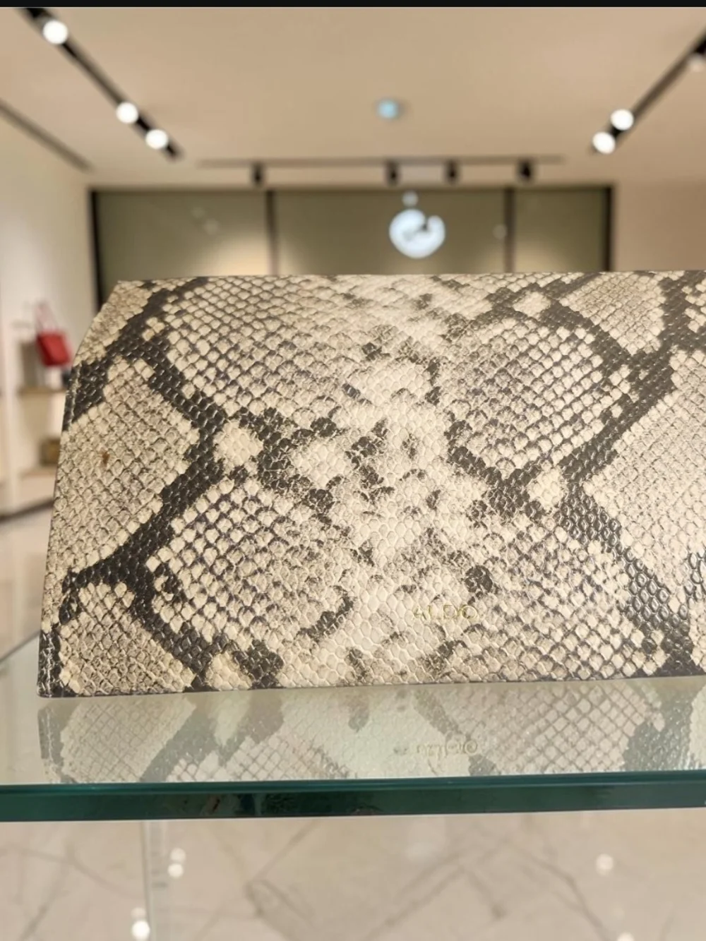 Aldo Snake-Print Envelope Clutch in Cream and Black